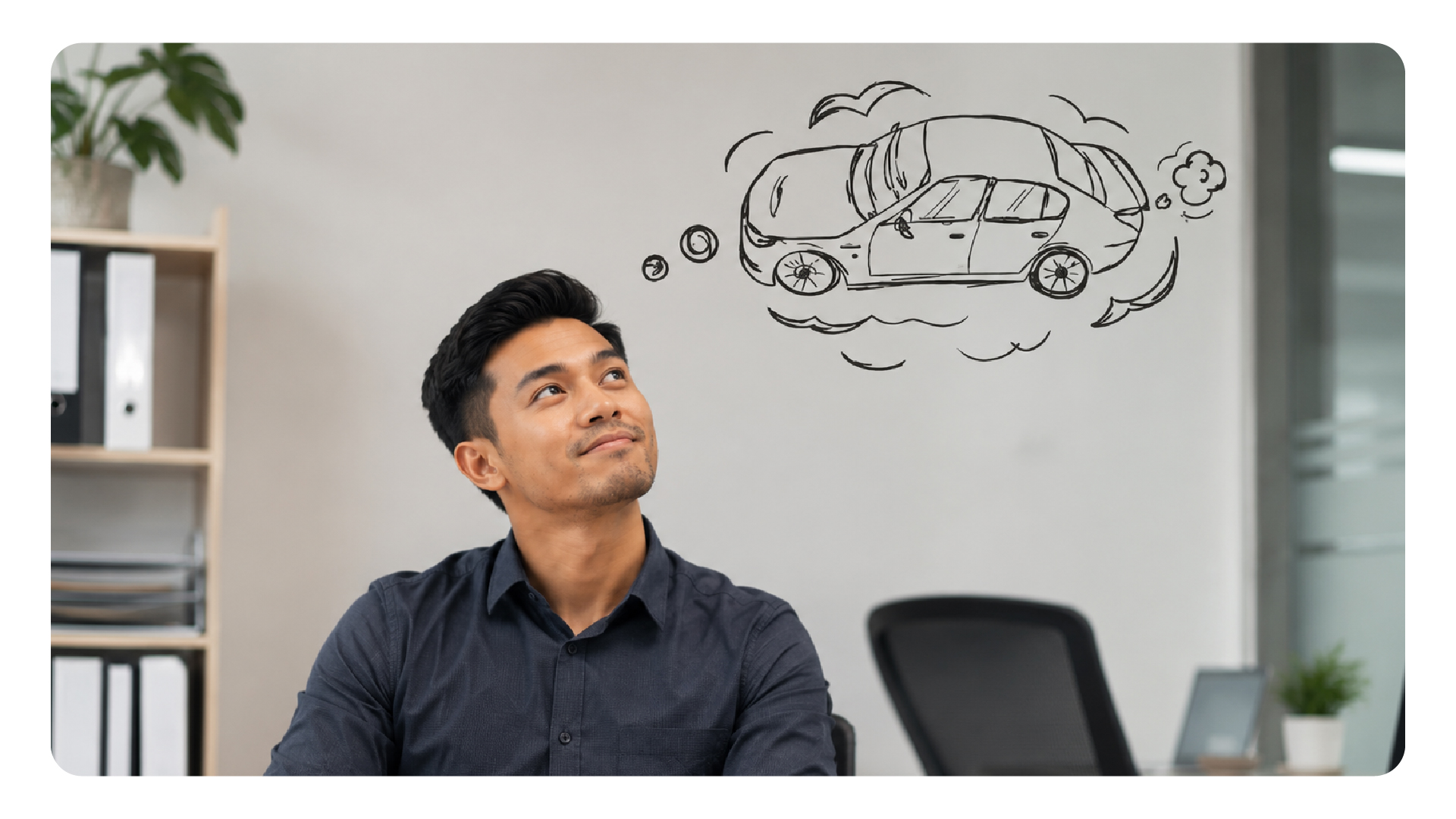 A man thinking about his dream car